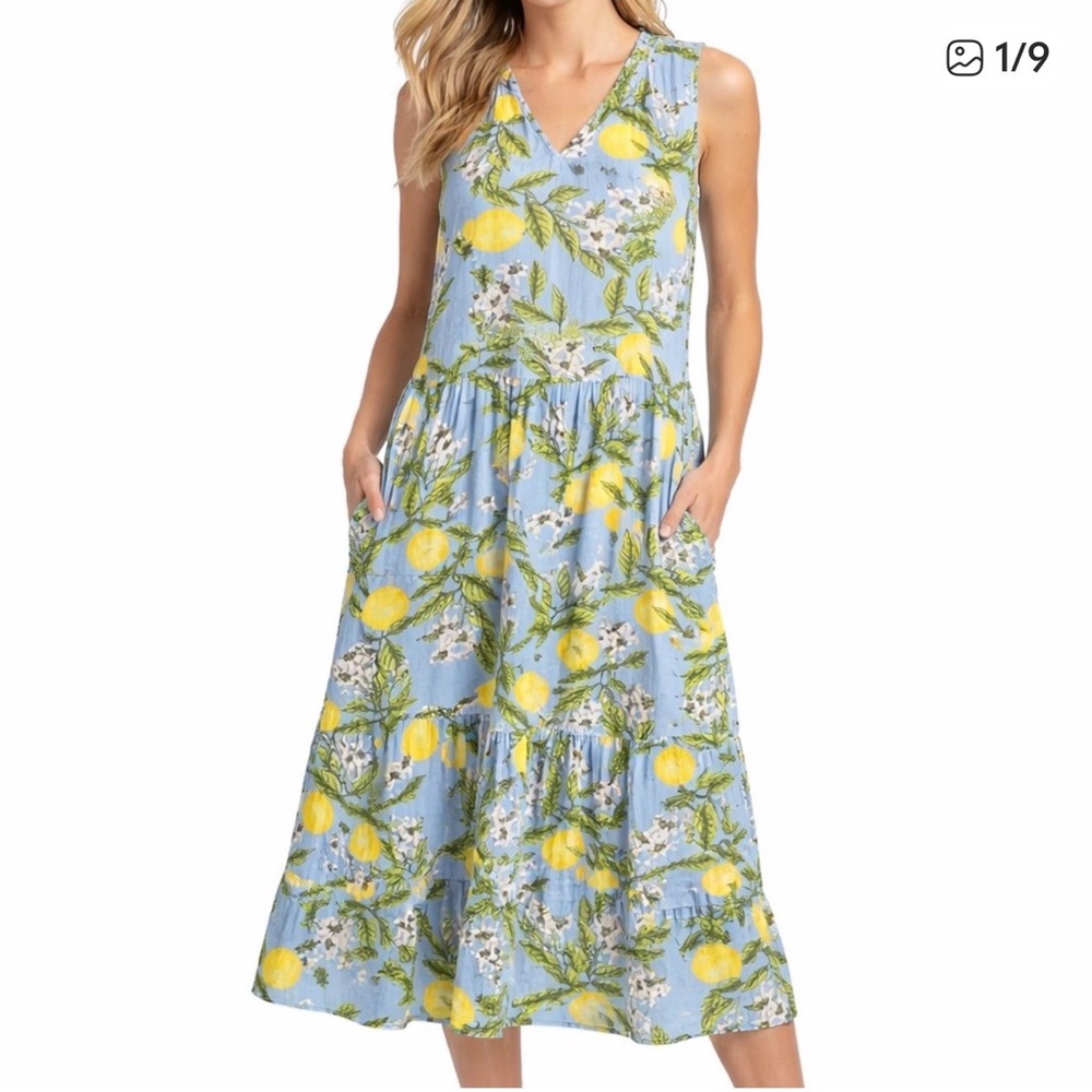 beachlunchlounge Blue Lemon Print Midi Dress